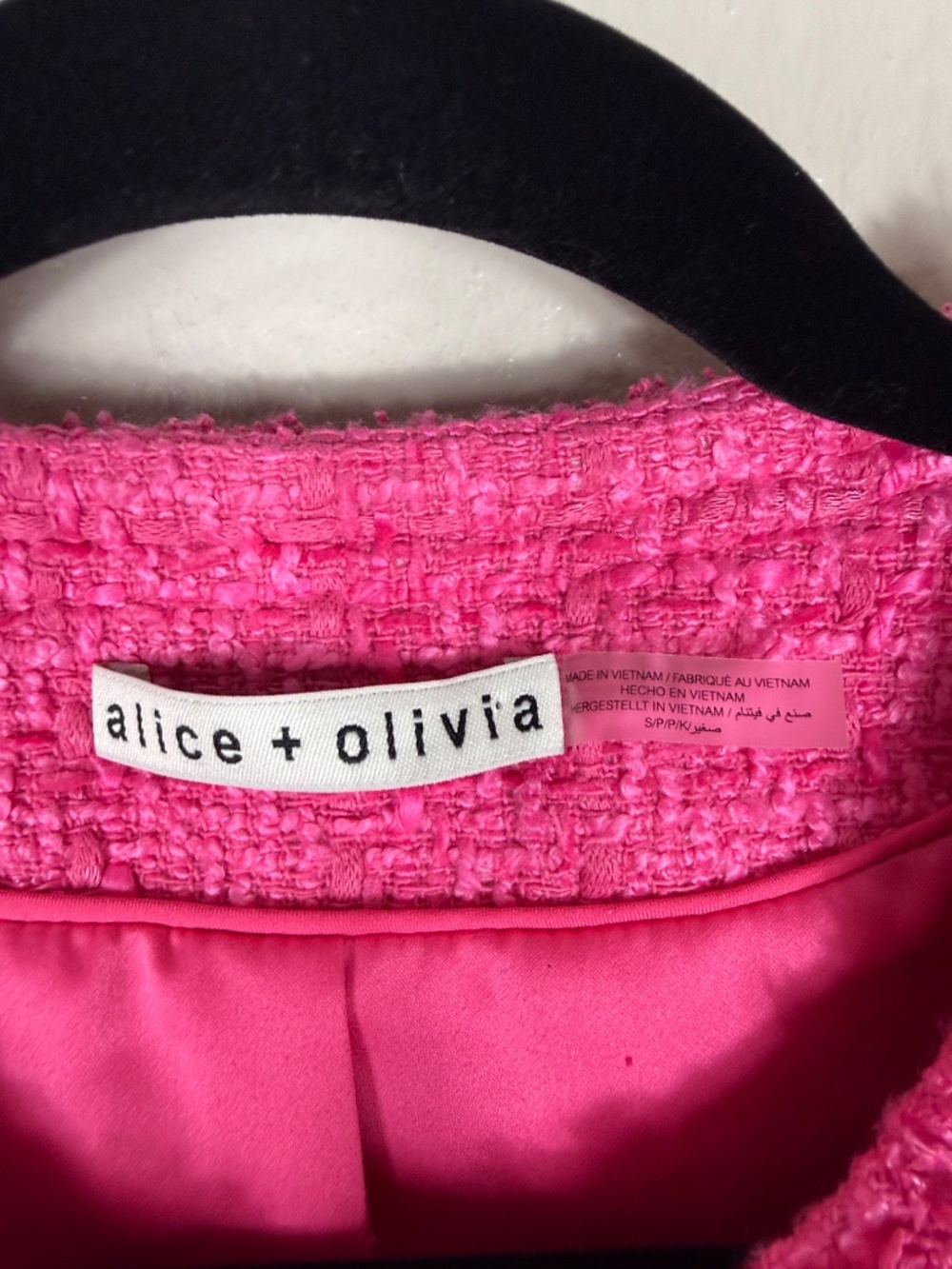 Alice + Olivia Landon Cropped Tweed Jacket In Wild Pink - Picture 5 of 8